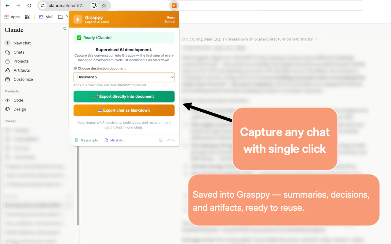 Grasppy extension capture panel on an AI chat