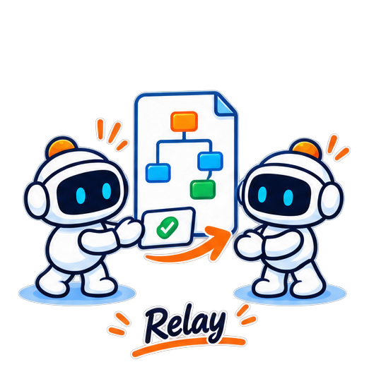 Two robots passing a checked finding across a shared plan