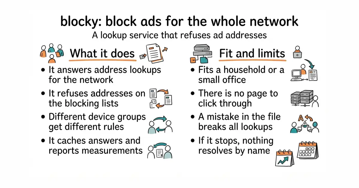 blocky: block ads for the whole network. A lookup service that refuses ad addresses.