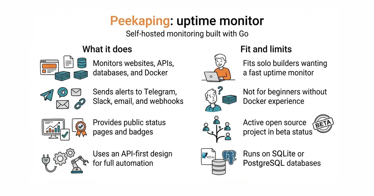 Peekaping: uptime monitor. Self-hosted monitoring built with Go.