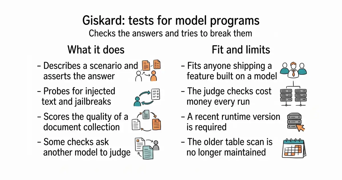 Giskard: tests for model programs. Checks the answers and tries to break them.