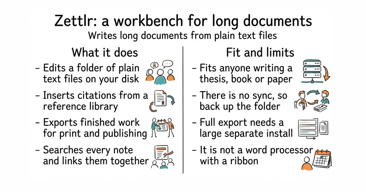 Zettlr: a workbench for long documents. Writes long documents from plain text files.