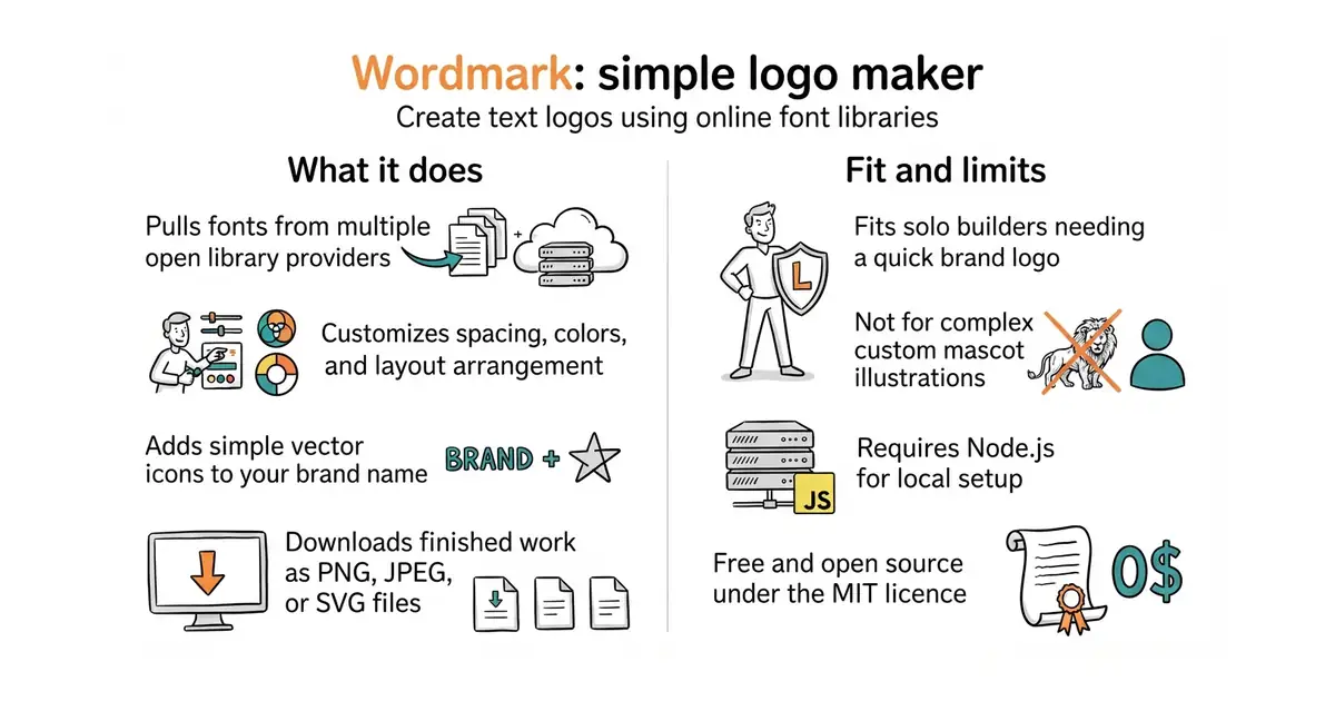 Wordmark: simple logo maker. Create text logos using online font libraries.