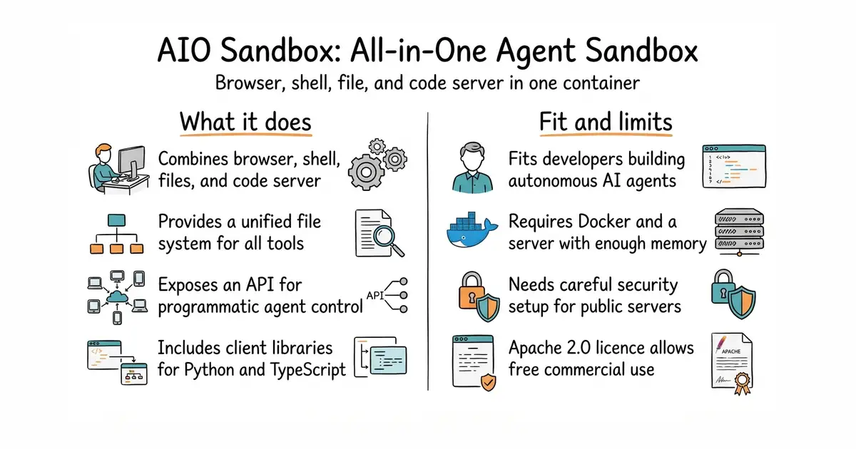 AIO Sandbox: All-in-One Agent Sandbox. Browser, shell, file, and code server in one container.