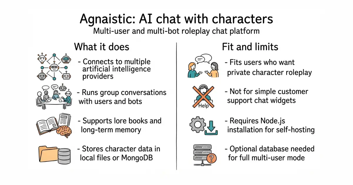 Agnaistic: AI chat with characters. Multi-user and multi-bot roleplay chat platform.