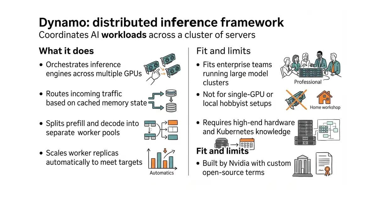 Dynamo: distributed inference framework. Coordinates AI workloads across a cluster of servers.