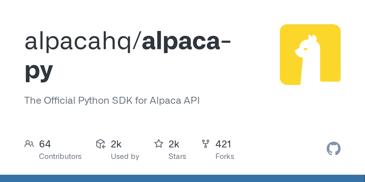 alpacahq/alpaca-py: GitHub preview card