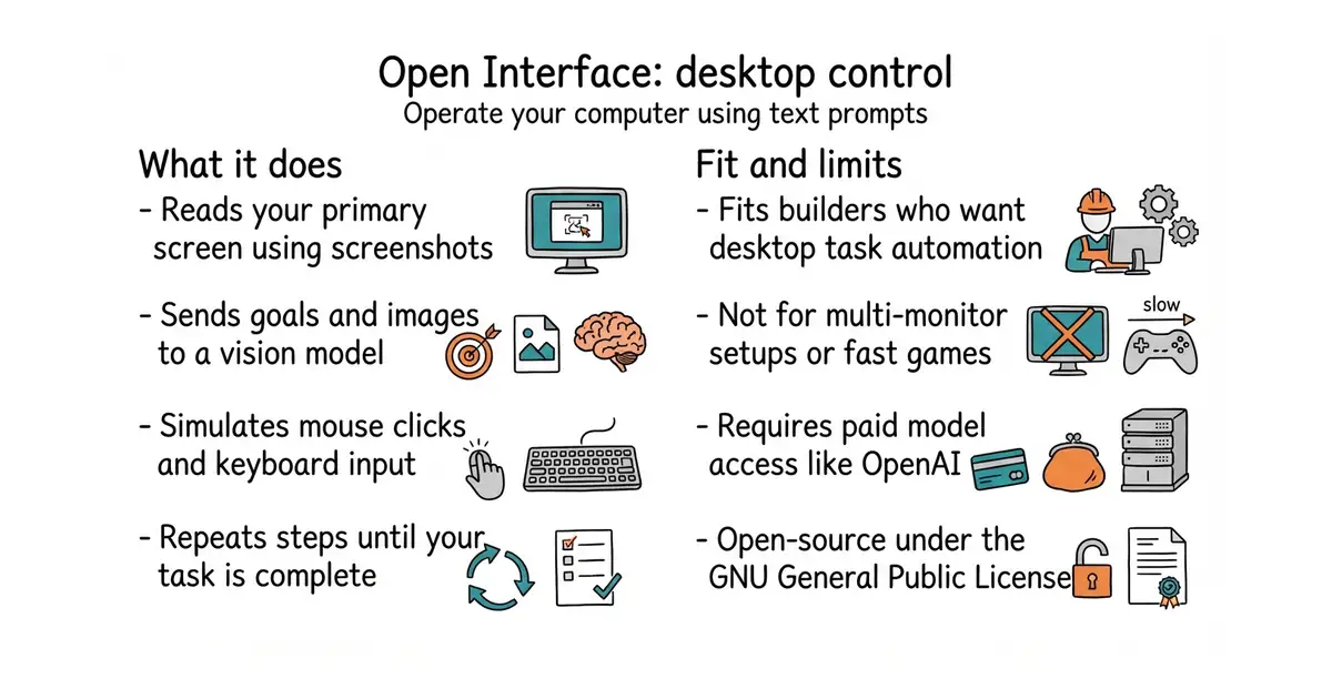 Open Interface: desktop control. Operate your computer using text prompts.