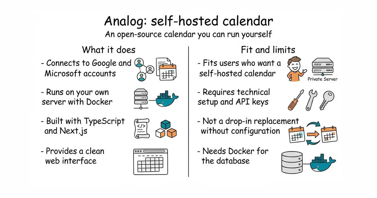 Analog: self-hosted calendar. An open-source calendar you can run yourself.