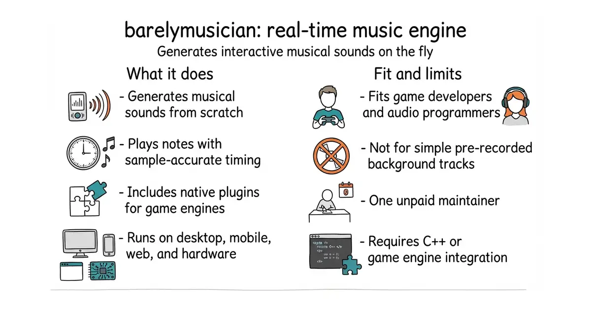 barelymusician: real-time music engine. Generates interactive musical sounds on the fly.