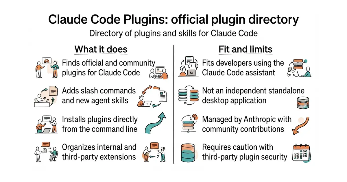 Claude Code Plugins: official plugin directory. Directory of plugins and skills for Claude Code.
