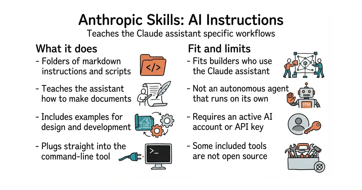 Anthropic Skills: AI Instructions. Teaches the Claude assistant specific workflows.