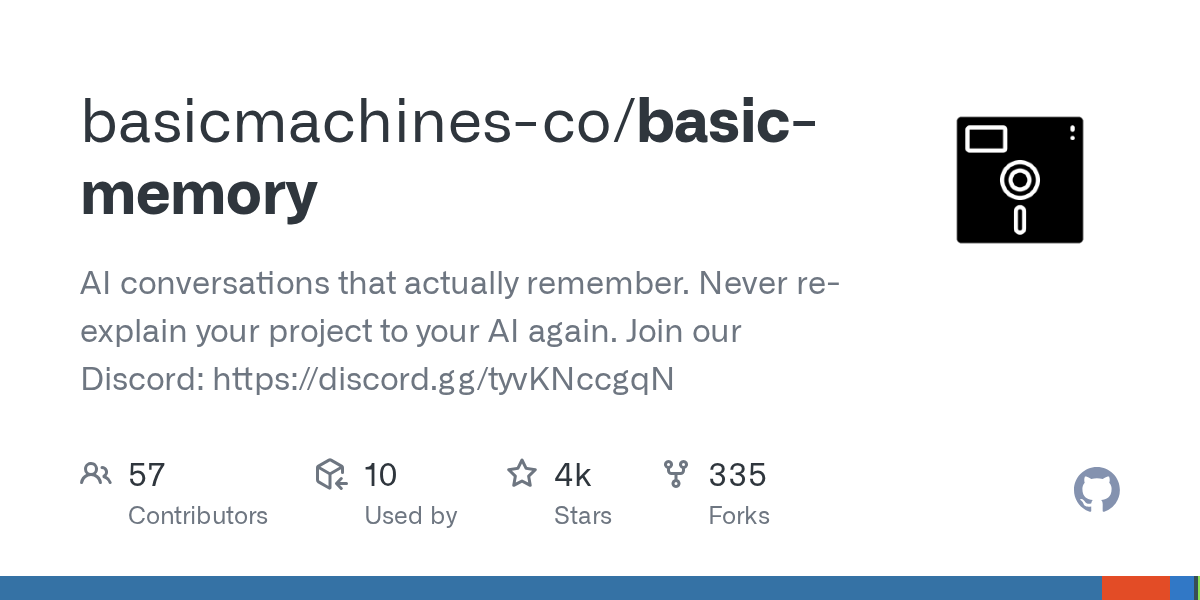 basicmachines-co/basic-memory: GitHub preview card