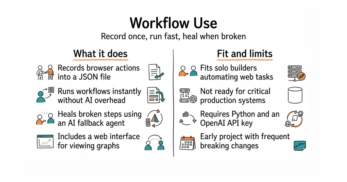 Workflow Use. Record once, run fast, heal when broken.