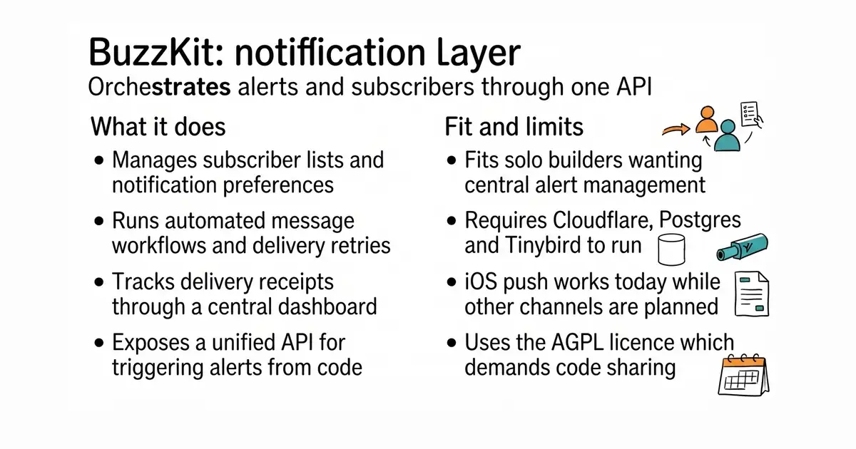 BuzzKit: notification layer. Orchestrates alerts and subscribers through one API.