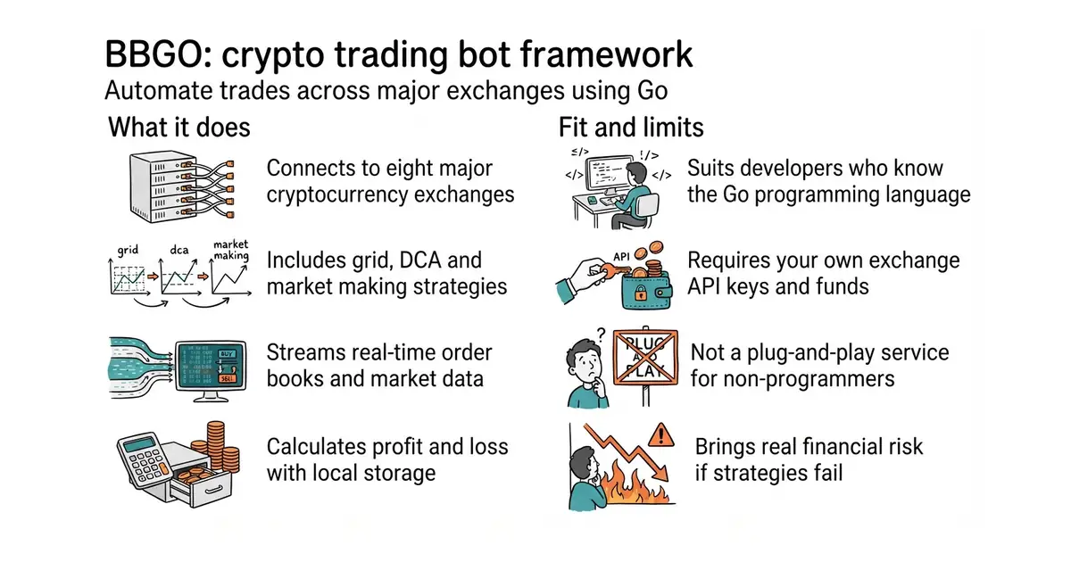 BBGO: crypto trading bot framework. Automate trades across major exchanges using Go.