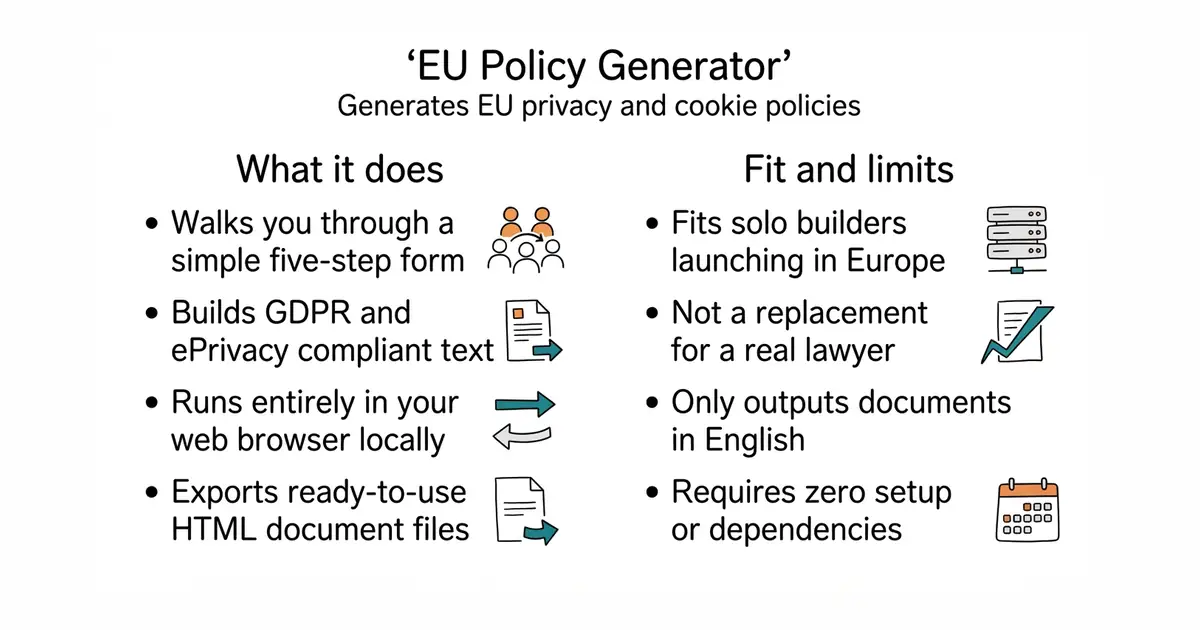 EU Policy Generator. Generates EU privacy and cookie policies.