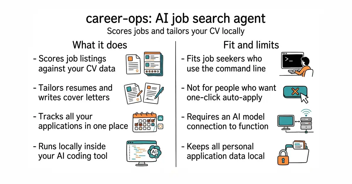 career-ops: AI job search agent. Scores jobs and tailors your CV locally.