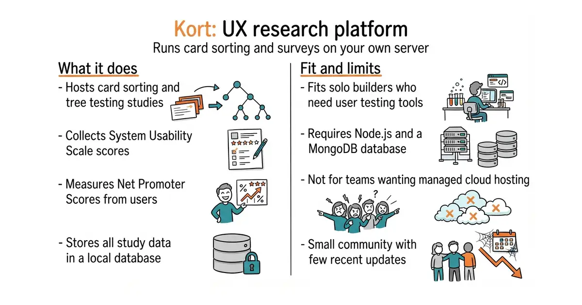 Kort: UX research platform. Runs card sorting and surveys on your own server.