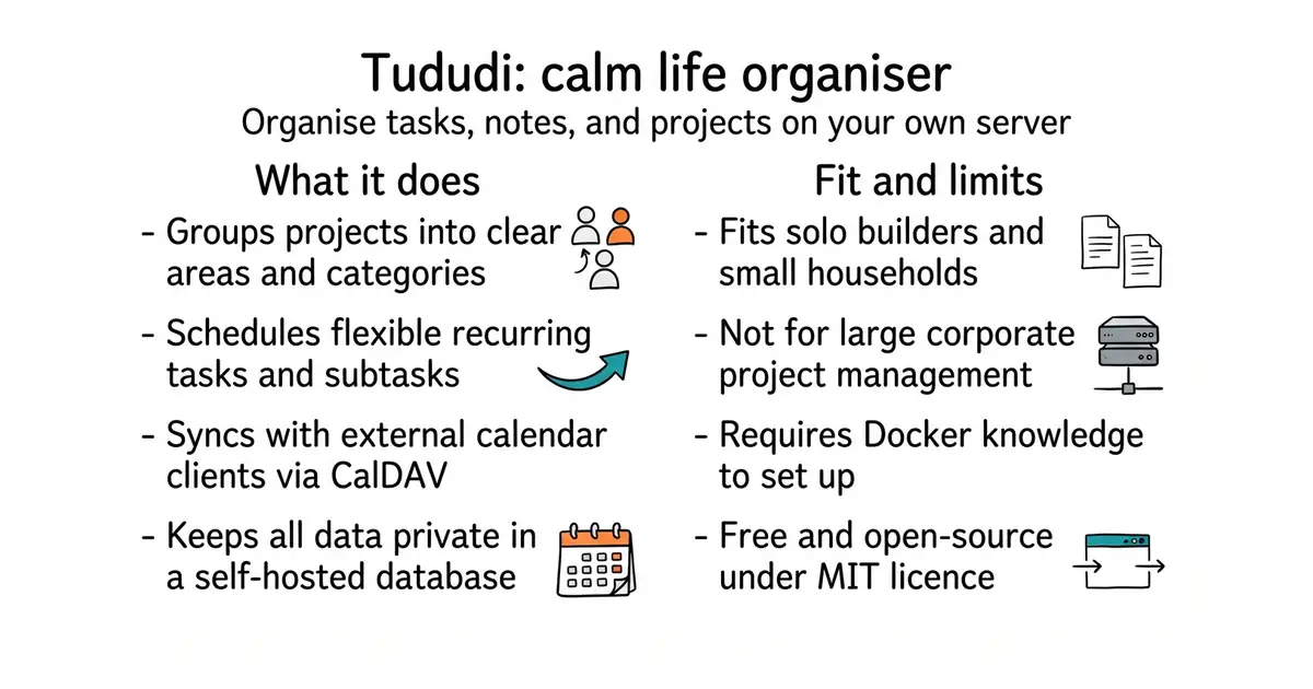 Tududi: calm life organiser. Organise tasks, notes, and projects on your own server.