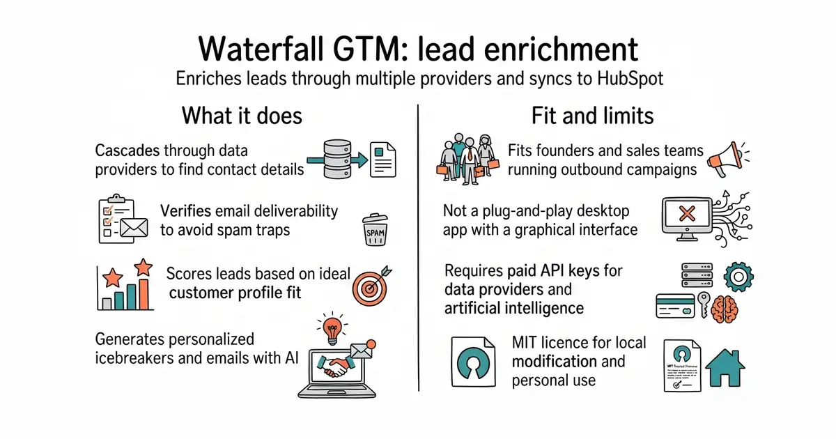 Waterfall GTM: lead enrichment. Enriches leads through multiple providers and syncs to HubSpot.