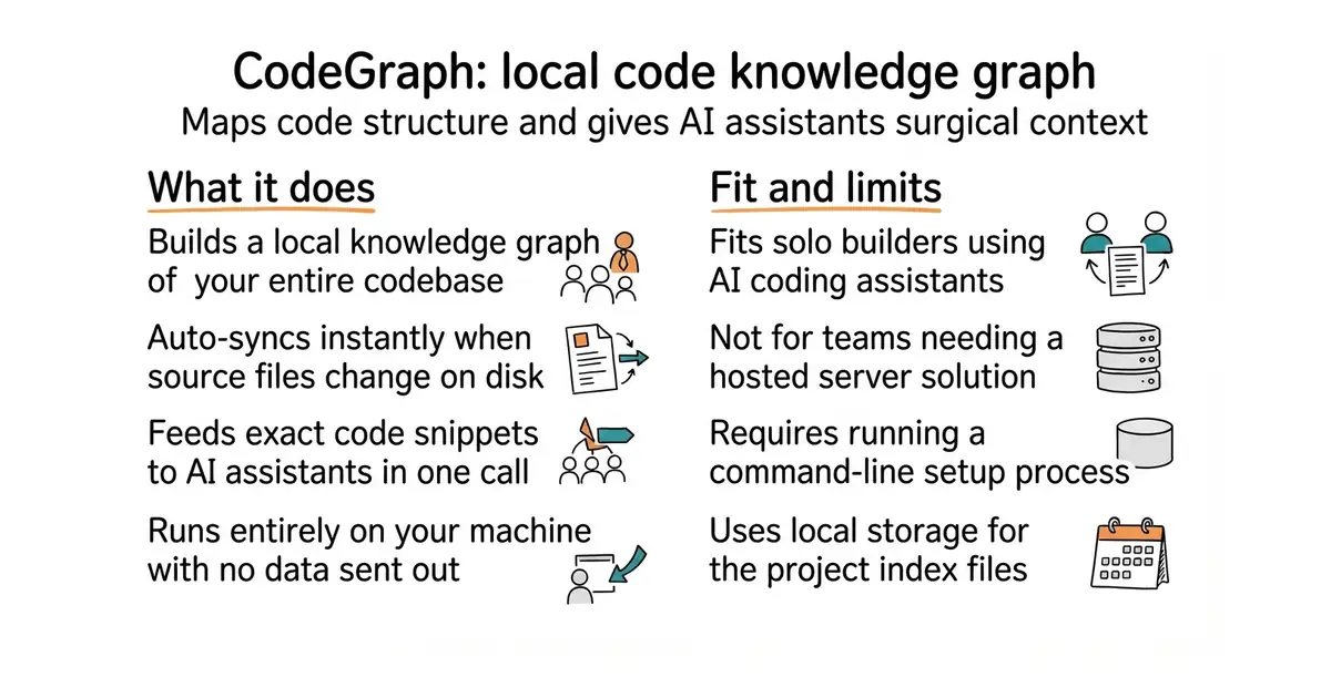CodeGraph: local code knowledge graph. Maps code structure and gives AI assistants surgical context.