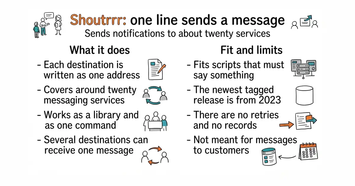 Shoutrrr: one line sends a message. Sends notifications to about twenty services.