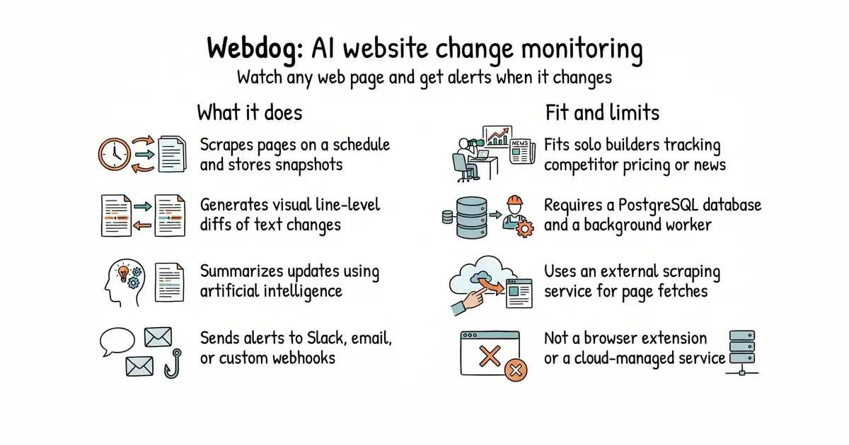 Webdog: AI website change monitoring. Watch any web page and get alerts when it changes.