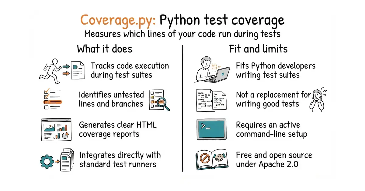 Coverage.py: Python test coverage. Measures which lines of your code run during tests.