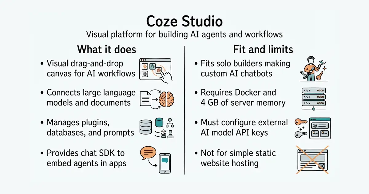 Coze Studio. Visual platform for building AI agents and workflows.