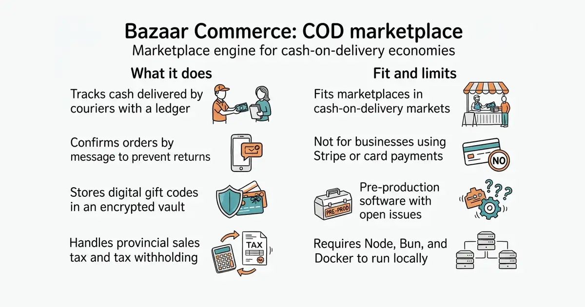 Bazaar Commerce: COD marketplace. Marketplace engine for cash-on-delivery economies.