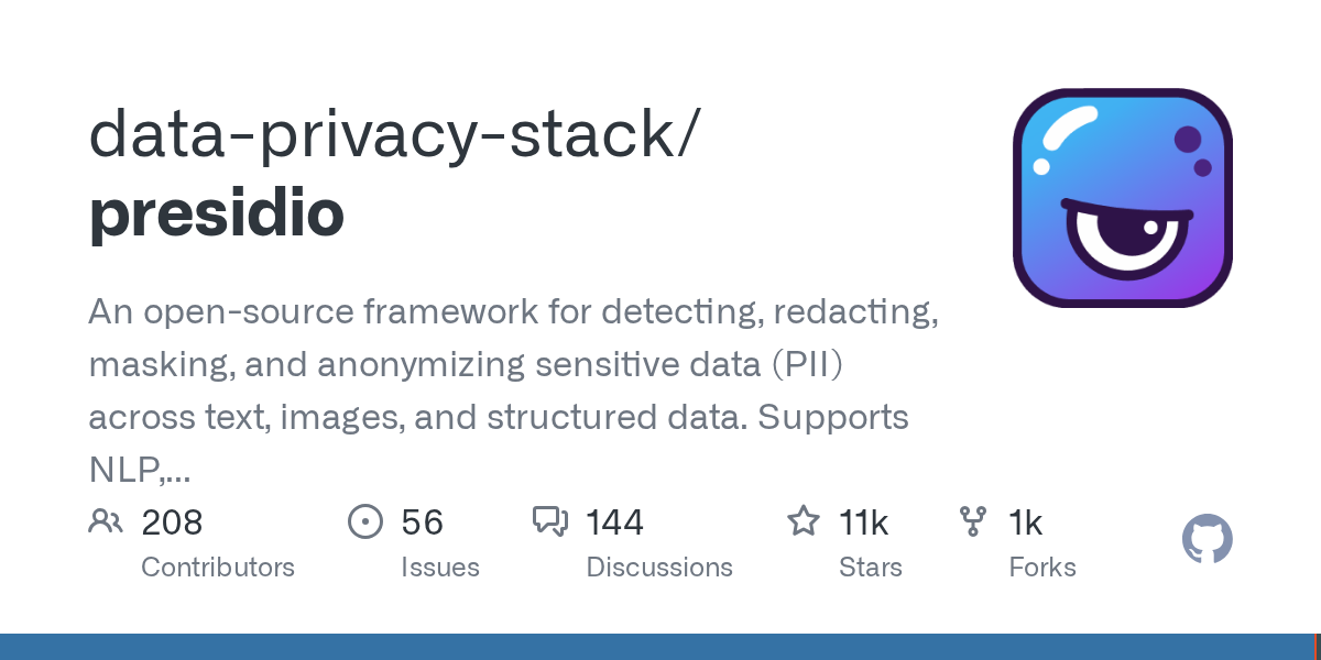 data-privacy-stack/presidio: GitHub preview card