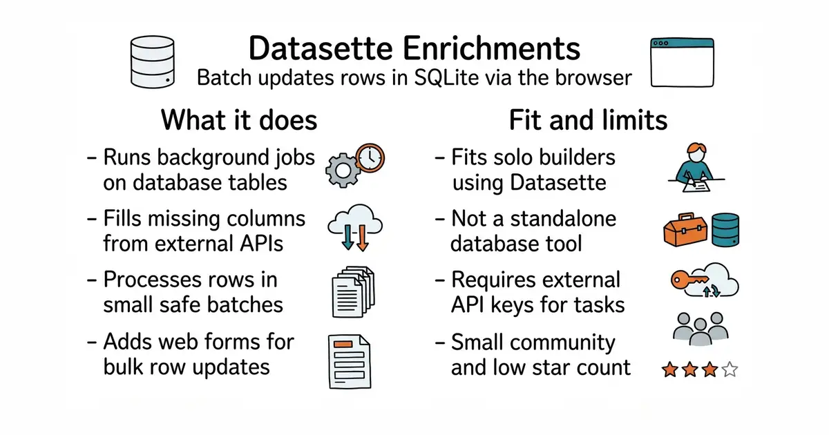 Datasette Enrichments. Batch updates rows in SQLite via the browser.