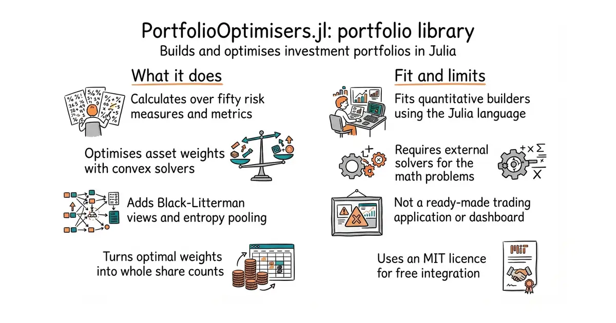 PortfolioOptimisers.jl: portfolio library. Builds and optimises investment portfolios in Julia.