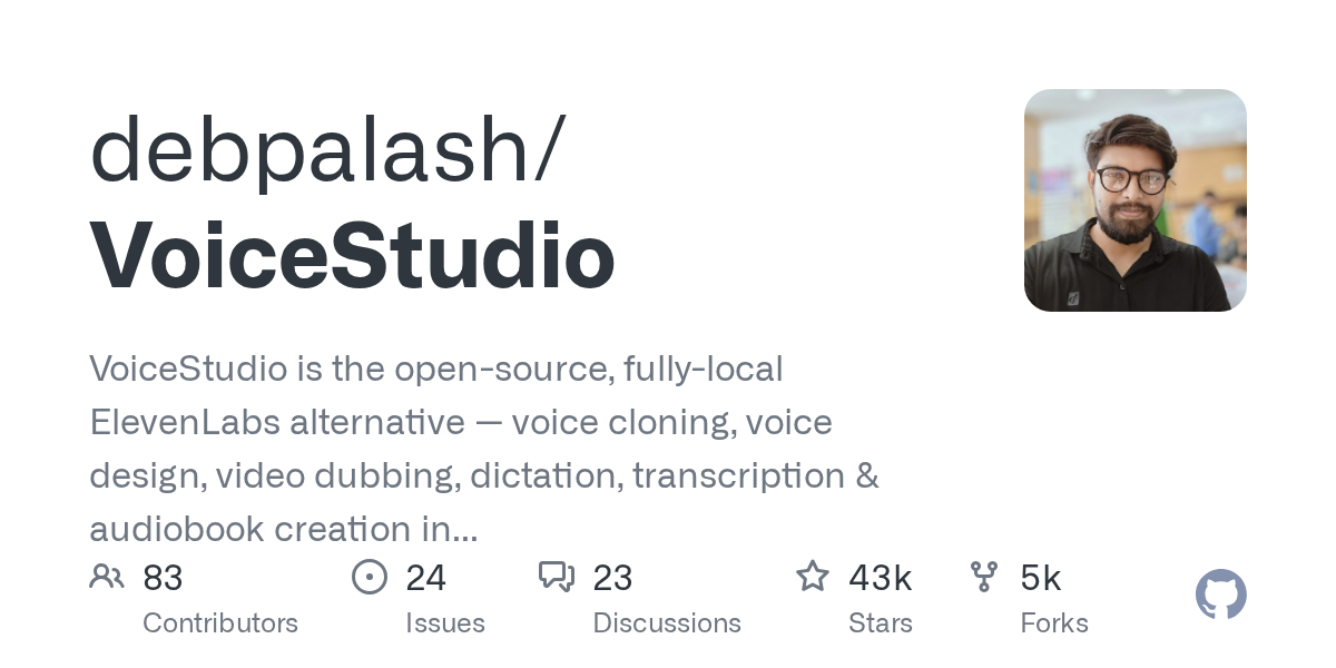 debpalash/VoiceStudio: GitHub preview card