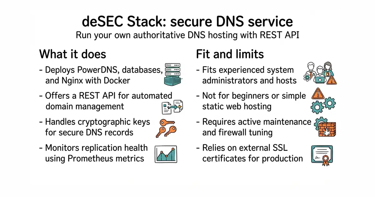 deSEC Stack: secure DNS service. Run your own authoritative DNS hosting with REST API.