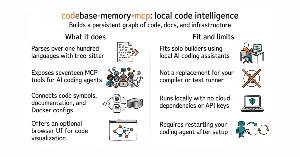 codebase-memory-mcp: local code intelligence. Builds a persistent graph of code, docs, and infrastructure.