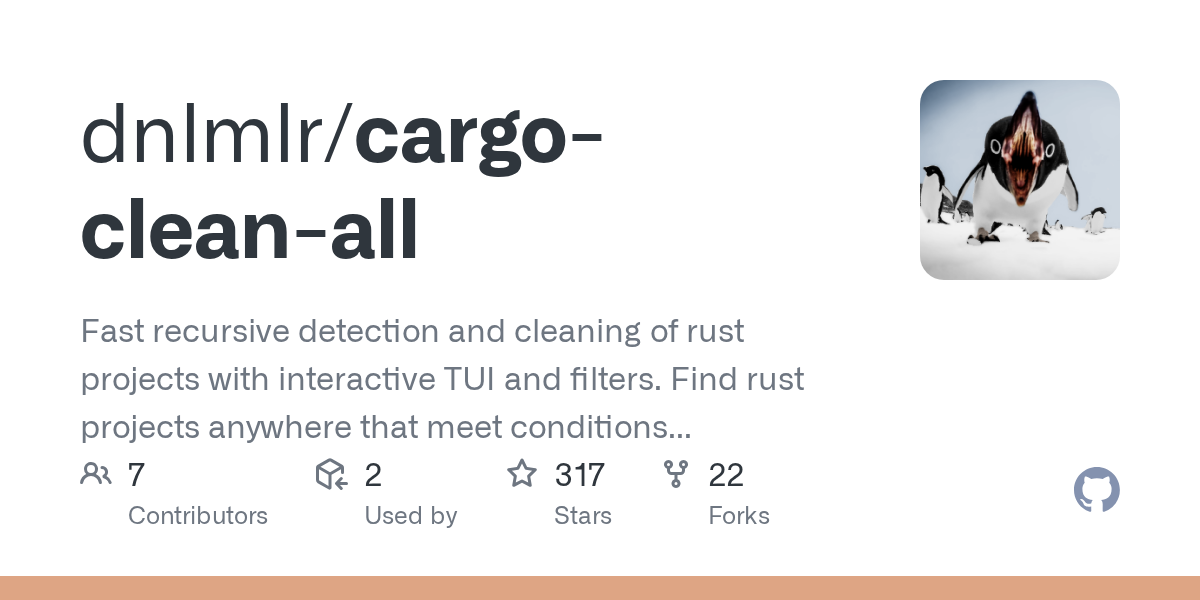 dnlmlr/cargo-clean-all: GitHub preview card