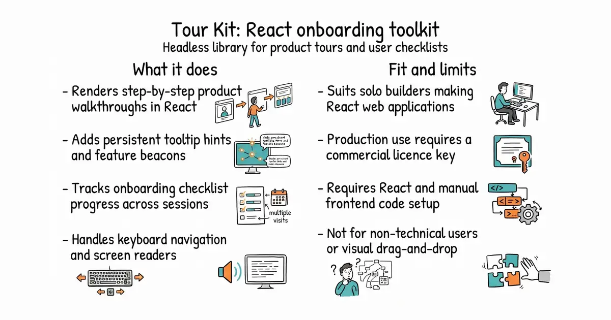 Tour Kit: React onboarding toolkit. Headless library for product tours and user checklists.