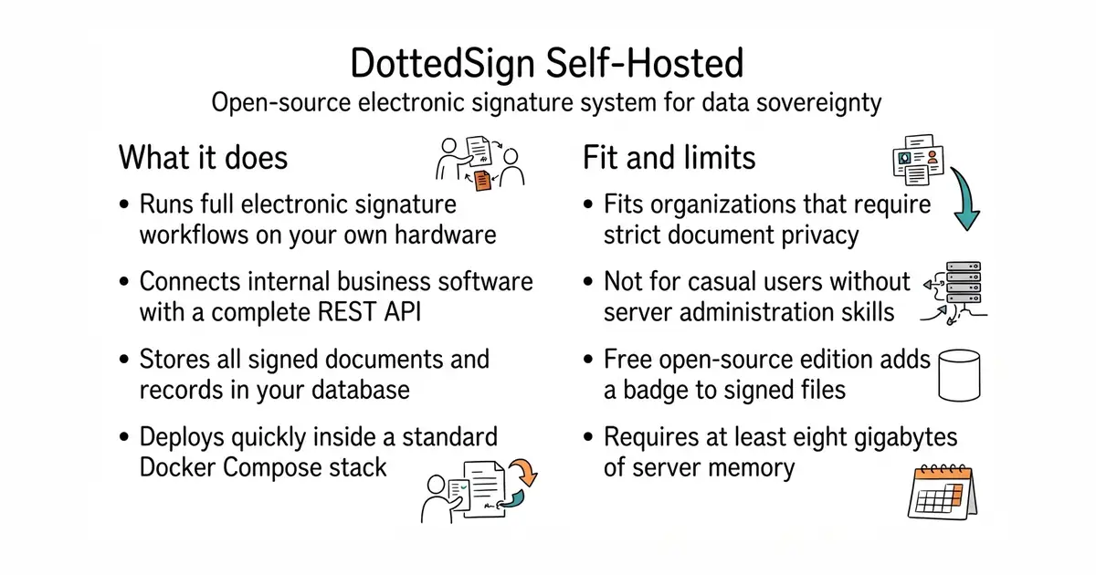 DottedSign Self-Hosted. Open-source electronic signature system for data sovereignty.