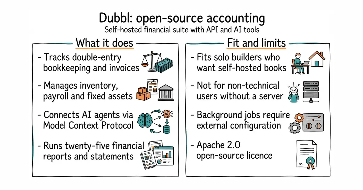 Dubbl: open-source accounting. Self-hosted financial suite with API and AI tools.