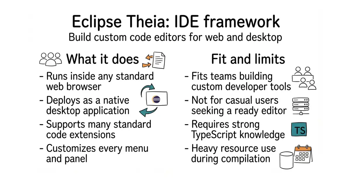 Eclipse Theia: IDE framework. Build custom code editors for web and desktop.