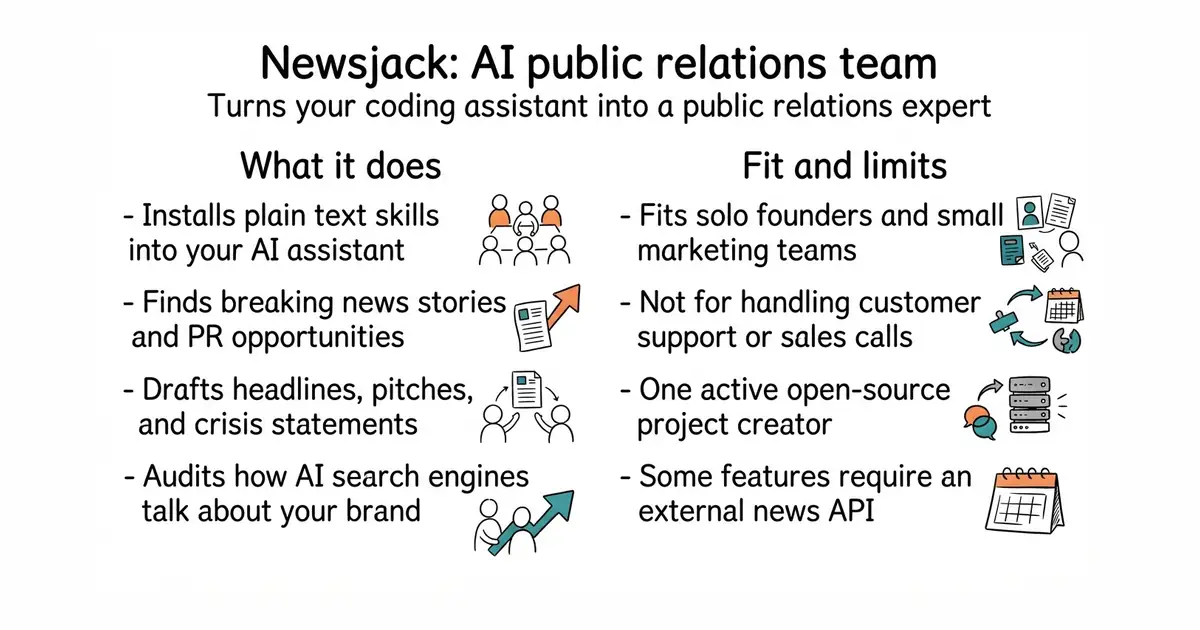 Newsjack: AI public relations team. Turns your coding assistant into a public relations expert.