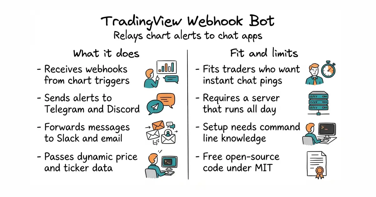 TradingView Webhook Bot. Relays chart alerts to chat apps.