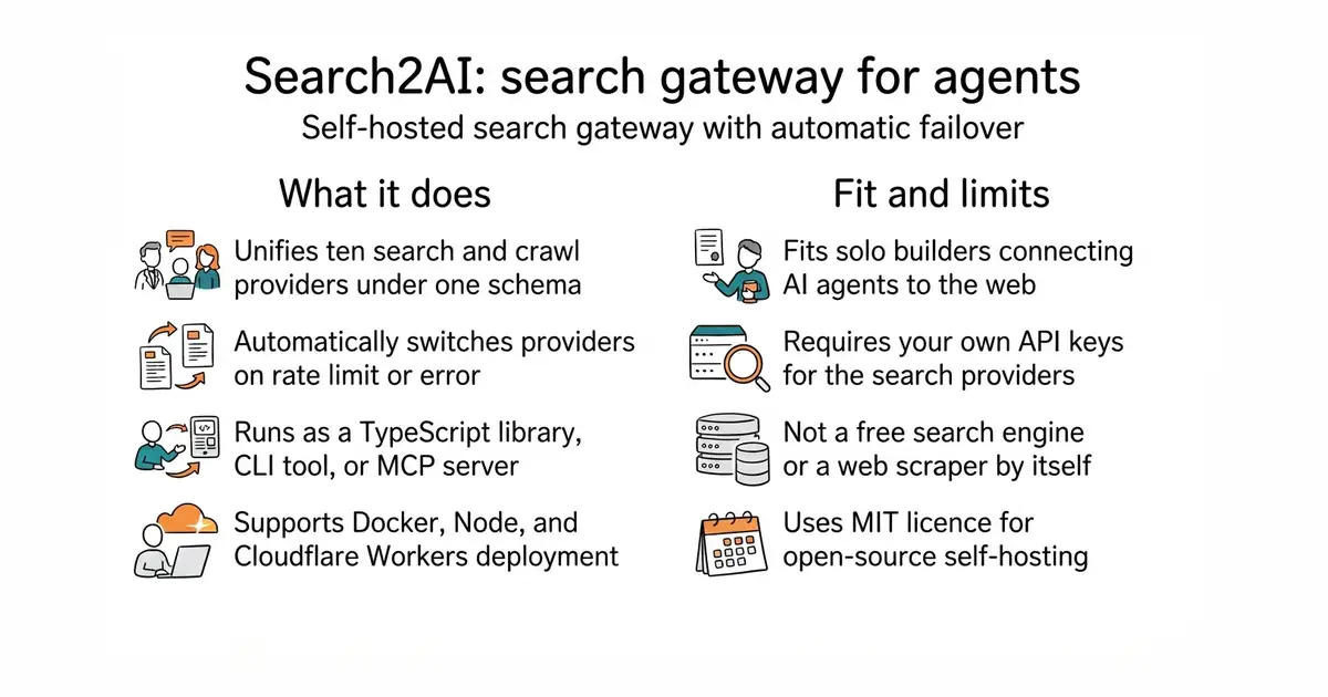 Search2AI: search gateway for agents. Self-hosted search gateway with automatic failover.
