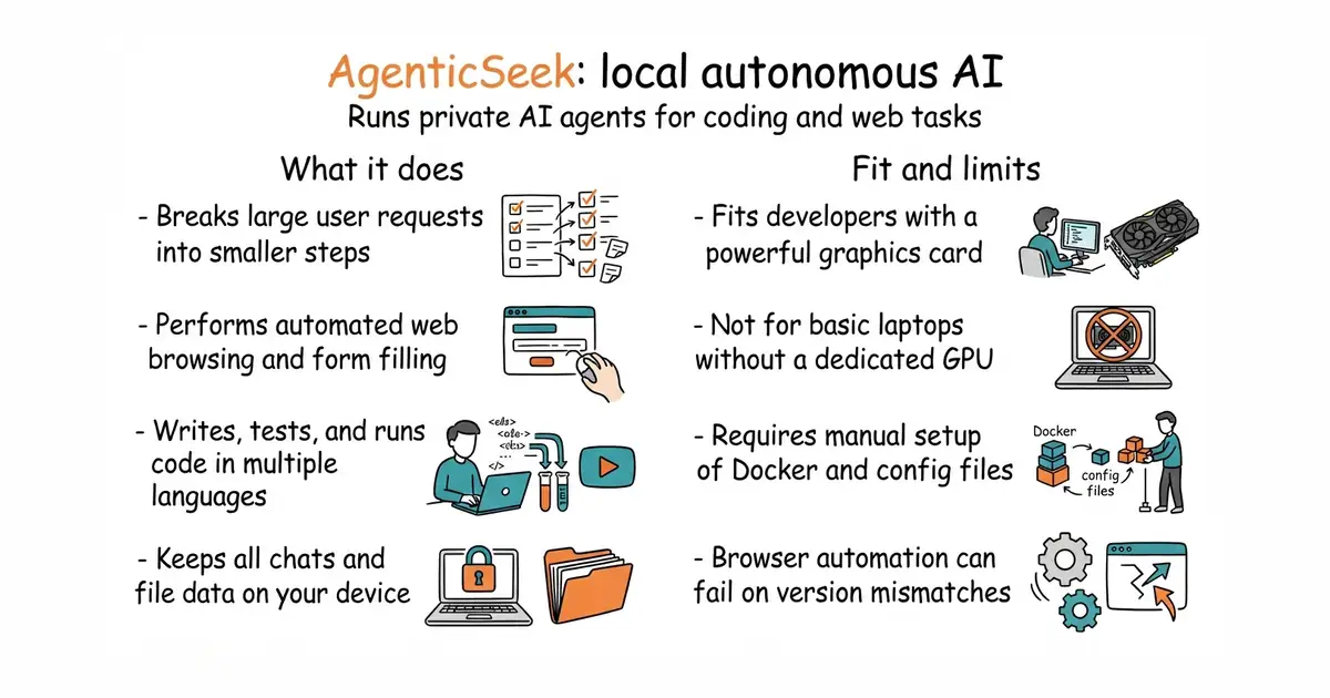 AgenticSeek: local autonomous AI. Runs private AI agents for coding and web tasks.