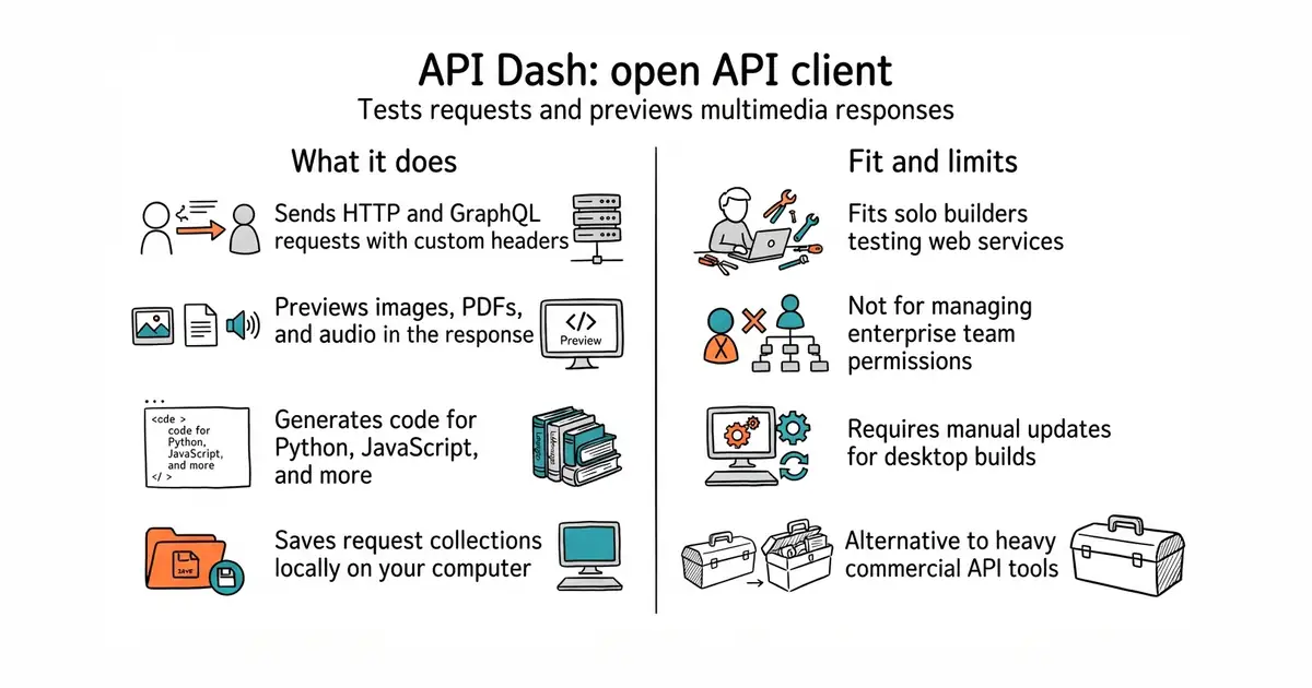 API Dash: open API client. Tests requests and previews multimedia responses.