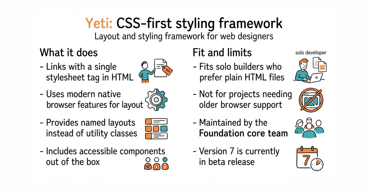 Yeti: CSS-first styling framework. Layout and styling framework for web designers.