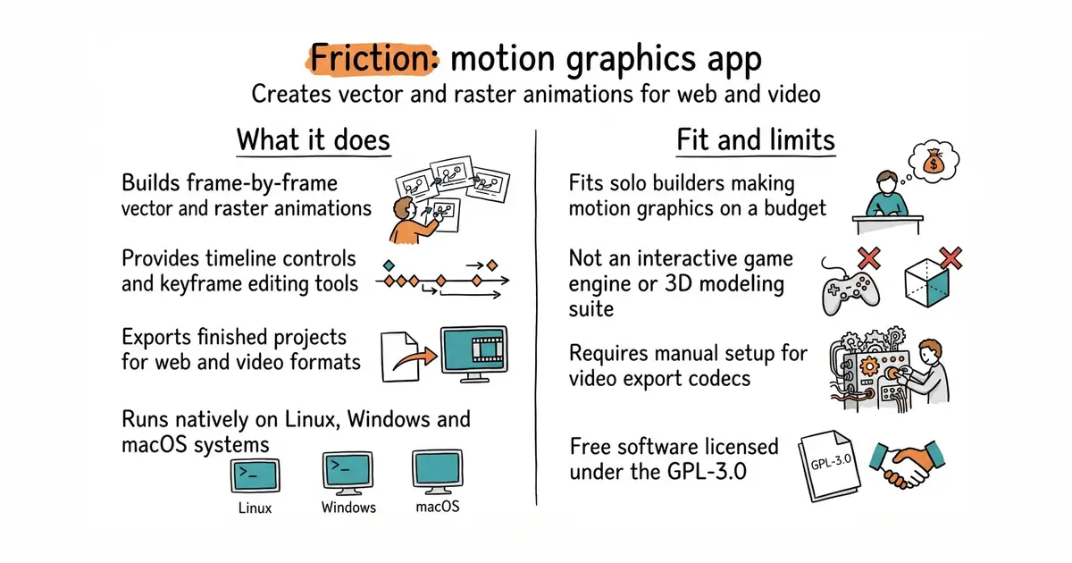 Friction: motion graphics app. Creates vector and raster animations for web and video.