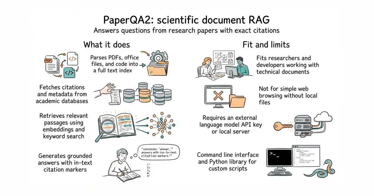PaperQA2: scientific document RAG. Answers questions from research papers with exact citations.